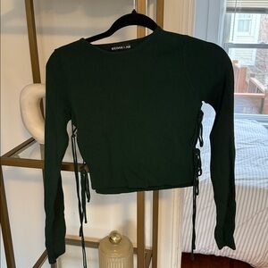 Rehab Lab Green Lace-Up Long Sleeve Crop Top | Medium
